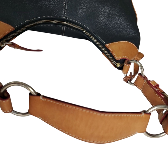 Dooney & Bourke Hobo Black Tan Pebble Leather Shoulder Bag Purse Medium Vtg - Picture 12 of 15